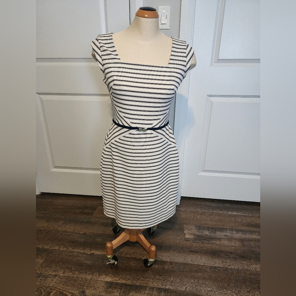 Ann Taylor Navy and White Striped Dress